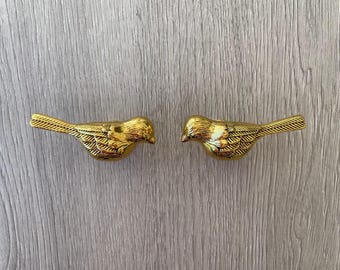 Par de pomos con forma de pájaro - Oro viejo