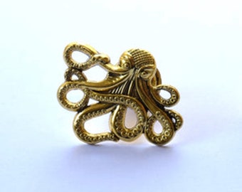 Perilla Octopus/Kraken - Acabado en oro viejo (Premium) - Mango para armario de cocina, aparador para el hogar, Upcycle