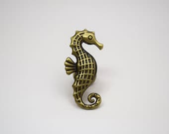Perilla de caballito de mar - Acabado en bronce (Premium) - Tirador para armario de cocina, armario de casa, tocador, reciclaje