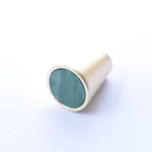 May include: A silver cone-shaped cabinet knob with a round, green, marbled top.