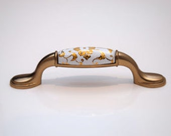 Ceramic & Zinc Kitchen/Draw handle - Gold Flower