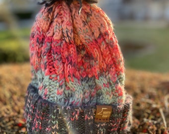 Corkscrew Chunky Knit Pom Beanie - North Coast Beanies - Fleece lined Beanie - Unisex Beanie - luxury fleece hat - Bobble Beanie
