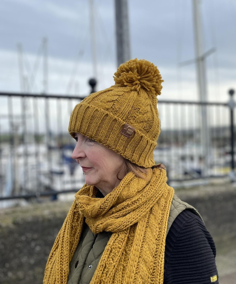 The Hat Depot Chunky Cable Knit Beanie With Pom Pom - Fleece Lined, Oversized Stretchy Winter Hat, Chenille Khaki - View #2
