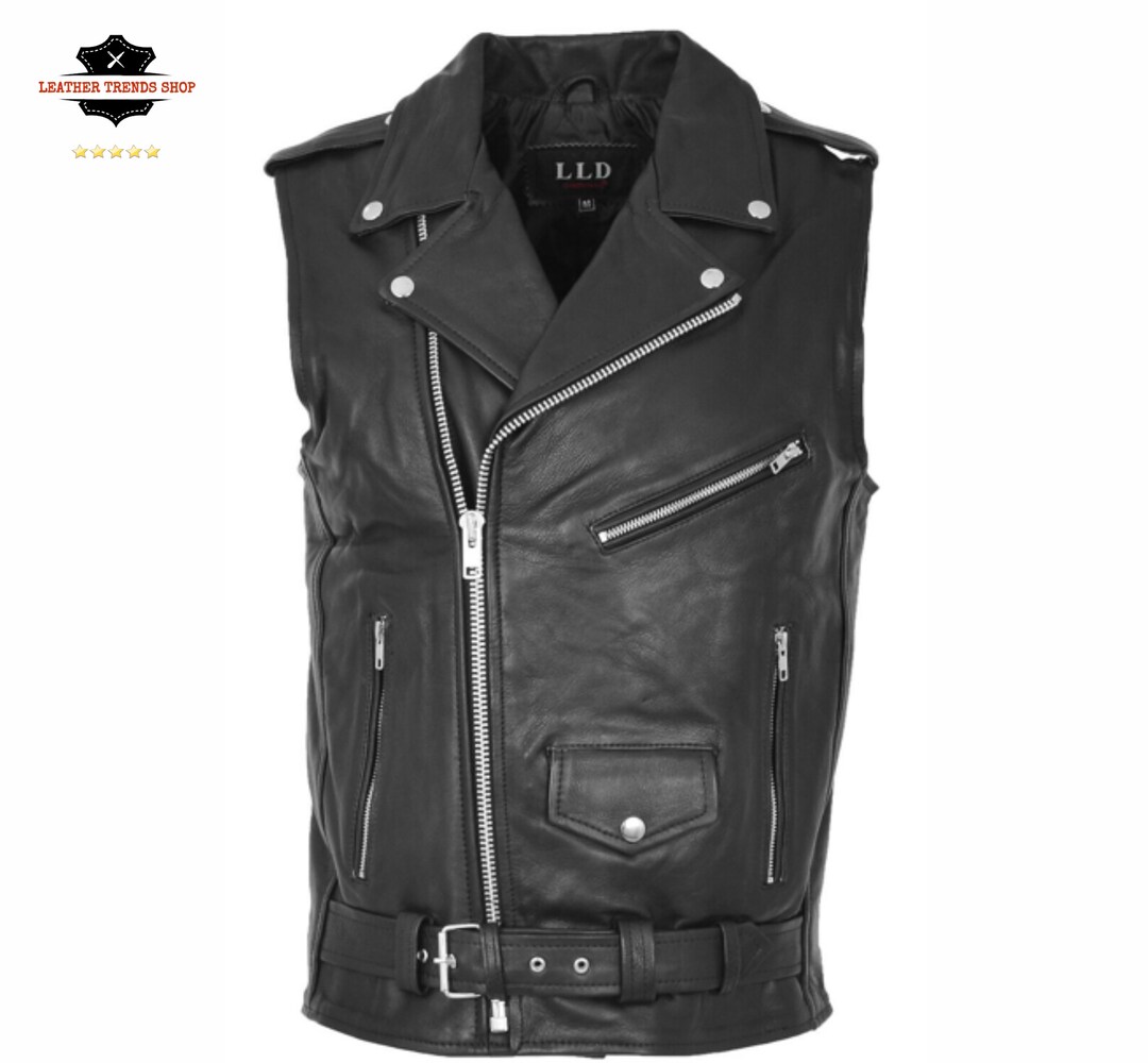 Genuine Leather Motorcycle Vest men's Leather Biker - Etsy
