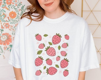 Jordgubbsfruktskjorta, kokett estetisk, y2k-t-shirt trendig boho-skjorta för kvinnor COMFORT Colors unisex-skjorta T-shirt