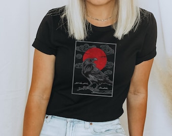 Edgar Allen Poe Raven Red Moon Gothic dunkel Cottagecore egirl dunkel Academia Unisex Jersey Kurzarm T-Shirt