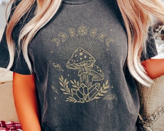Women's cottagecore Mushroom celestial moon phase graphic gift for her cottage core COMFORT Colors Unisex Tee T-Shirt