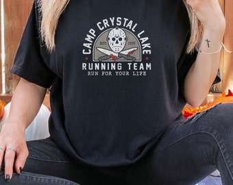 Funny Camp Crystal Lake Jason Halloween Retro Movie grappig shirt COMFORT Kleuren T-shirt Unisex