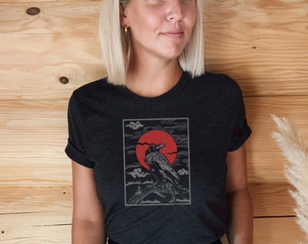 Gothic Raven Red Moon Tarot Card shirt witchcore dark academia crow gift Unisex Jersey Short Sleeve Tee T-Shirt