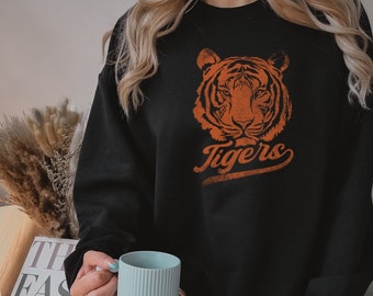Tigers softball baseball football Orange game day shirt  Unisex Crewneck Sweatshirt