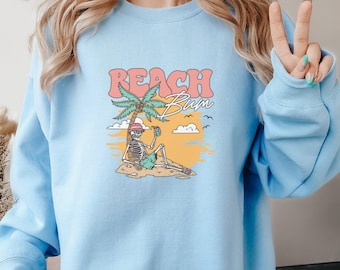 Strandbum Skelett Palmträd Strandsemester Sommarskjorta för Dam Unisex Crewneck Tröja