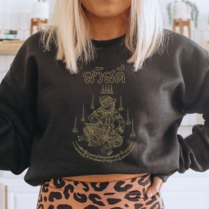 Sak Yant Thai Thailand Blessing protection Tattoo boho gift for her Unisex Crewneck Sweatshirt