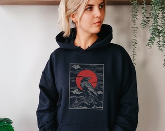 Chemise gothique corbeau rouge lune carte de tarot witchcore sombre milieu universitaire cadeau corbeau unisexe sweat à capuche