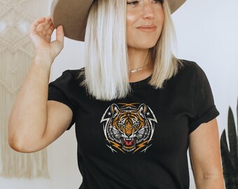 Tiger Shirt für Frauen, Retro Tiger, einfach Tiger-t-shirt Grafik Unisex Jersey Kurzarm T-Shirt