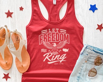 4th of July let freedom ring patriotic USA Land of the free shirt independence fourth of July Women's Ideal Racerback Tank Top