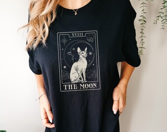 The Moon Tarot Card Cat T-shirt celestial mystical crystal witch gift for her COMFORT Colors Unisex Tee T-Shirt