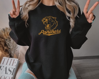 Panthers Retro Vintage Sportfan voetbal volleybal softbal honkbal middelbare school sport Uniseks sweatshirt met ronde hals