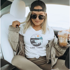 Lake Tahoe Summer Vacation camping hiking boating trendy boho vintage design  Unisex Jersey Short Sleeve Tee T-shirt