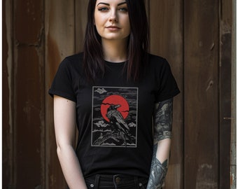 Gothic Raven Red Moon Tarot Card shirt witchcore dark academia crow gift Unisex Jersey Short Sleeve Tee T-Shirt