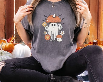 Halloween fall Mushroom Ghost Spooky fun shirt gift for her  COMFORT Colors Unisex T-shirt