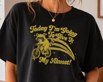 Funny Raccoon Quote Shirt, Today I'm Going, Retro Humor Tricycle, Vintage Animal Apparel Comfort Colors Boxy Tee T-shirt and Tote Bag