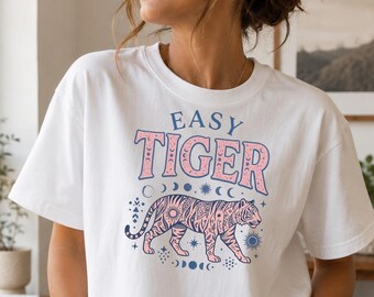 Easy Tiger Comfort Colors®  Retro Tiger graphic boxy tee t-shirt, Vintage Tote Bag Cool Tees