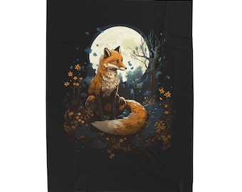 Manta de felpa de terciopelo grande y cálida Fox Moon CottageCore