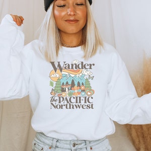 Wander the northwest mushroom hippie trippy boho boutique retro Vintage inspired style Pacific Unisex Heavy Blend Crewneck Sweatshirt