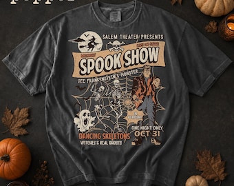 Vintage Spook Show Shirt, Retro Halloween Horror T-Shirt, Dancing Skeletons and Monster Theater Graphic COMFORT Colors Unisex Tee T-shirt