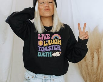 Maglietta divertente con umorismo nero, vivi, ridi, tostapane, bagno, depressione, salute mentale, detesta, grafica, felpa girocollo unisex in misto pesante