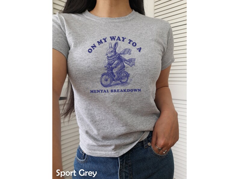 Funny Meme shirt, Whimsical shirt for women On my way to a Mental Breakdown Rabbit y2k baby tee, baby girl, y2k clothing, y2k tee t-shirt image 4