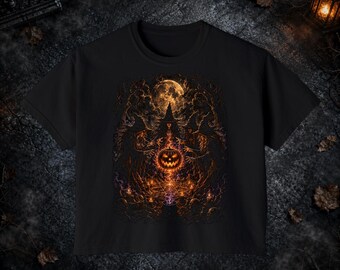Witches Pumpkin Ritual Shirt, Gothic Halloween, Occult Witch, Haunted Forest, Vintage Spooky Comfort Colors Boxy Tee T-shirt and Tote Bag