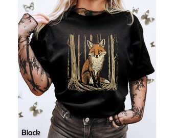 CottageCore Fox forest, linoryt, kemping na świeżym powietrzu forestcore, prezent dla niej COMFORT Colors T-shirt unisex