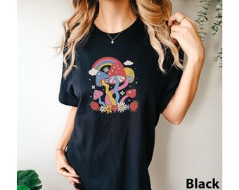 Retro Groovy Hippie mycology nature lover trippy vintage 70's graphic shirt Strawberry Mushroom COMFORT Colors Unisex Tee T-Shirt