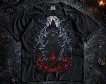 Dark Witch Ghost Summoning Shirt, Gothic Witchcraft, Haunted Castle Occult Ritual Tee, Halloween Fantasy COMFORT Colors Unisex Tee T-shirt