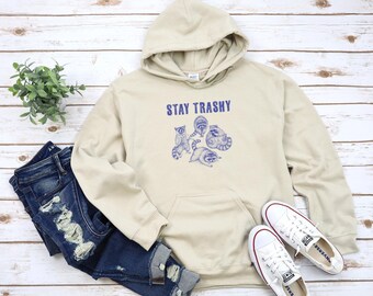 Stay Trashy Shirt, Retro y2k, Funny Racoon shirt, Silly Tee, Street Cats, Trash Panda Meme, Shirt for Women Unisex Hoodie Hooded Sweatshirt