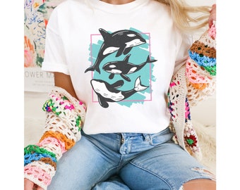 Y2k Orca whale graphic shirt, whale shirt, 90s style, Ocean conservation, Vintage graphic shirt COMFORT Colors Unisex T-shirt