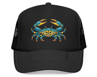 Blue Crab Destin Foam Trucker Hat | Coastal Beach Nautical Design