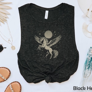 Whimsical Unicorn Muscle Yoga Tank for Women, Boho Style Workout Top, Magical Fantasy Apparel, Gift for Her, Summer Festival Shirt