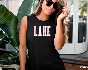 Lake vacation summer shirt for women Lake squad vibes graphic tee Womens Airy Muscle Tank Top