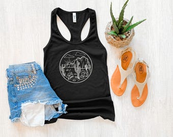 Desert Vibes cactus scene rodeo country western fashion wild cowgirl graphic summer tee shirt Women's Ideal Racerback Tank Top