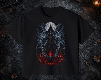 Dark Witch Ghost Summoning Shirt, occult raven aesthetic mystical horror alternative styles Comfort Colors Boxy Tee T-shirt and Tote Bag