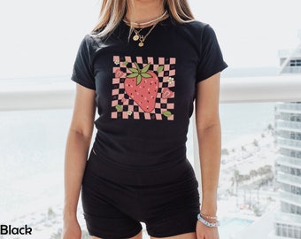 Coquette Strawberry shirt for women Trendy gift berry fruit t shirt, crop top, y2k baby tee, baby girl, y2k clothing, y2k tee t-shirt
