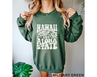 Hawaii Aloha State Shirt Trendy Summer Beach Lover Surf Shirt Aesthetic Hawaiian Shirt Vacation Gift for Her Unisex Crewneck Sweatshirt