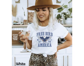 Free Bird America, American Eagle 4th of July Shirt, Freebird Patriotic shirt Gift for Her Trendy Unisex Jersey Short Sleeve Tee T-shirt