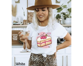 Cherries Shortcake Summer Shirt, Baking Dessert Shirt, Fresh Fruit Shirt, Aesthetic Minimal Unisex Jersey Short Sleeve Tee T-shirt