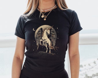 Unicorn shirt for women Retro unicorn dark academia goth gift idea y2k baby tee, baby girl, y2k clothing, y2k tee t-shirt crop top