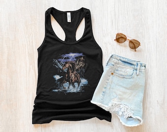 Thunder Horse Shirt, 90s Grunge style aesthetic Western Style Apparel, Dark Equestrian Shirt  Women's Slim Fit Racerback Tank