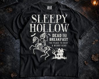 Dead and Breakfast Halloween T-Shirt, Skeleton Rider Gothic Graphic Tee COMFORT Colors Unisex Tee T-shirt