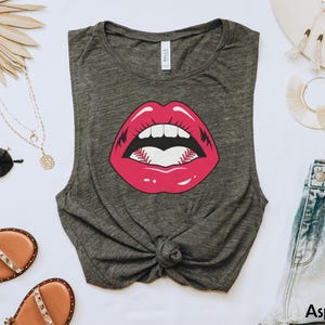 Baseball mom shirt, Summer baseball game, game day shirt, Lips Women&#39;s Flowy Scoop Muscle Tank